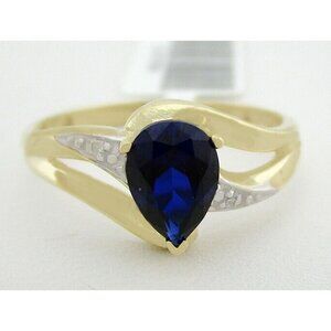 Genuine 1.07 Cts Blue Sapphire & Diamond Ring 10k Gold